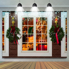 Lofaris Light Green Wreath White Window Christmas Backdrop