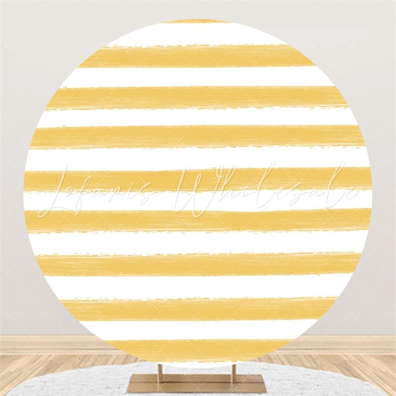 Lofaris Light Orange White Stripe Round Happy Birthday Backdrop