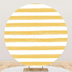 Lofaris Light Orange White Stripe Round Happy Birthday Backdrop
