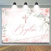 Lofaris Light Pink Baptism Cross Themed Birthday Backdrop