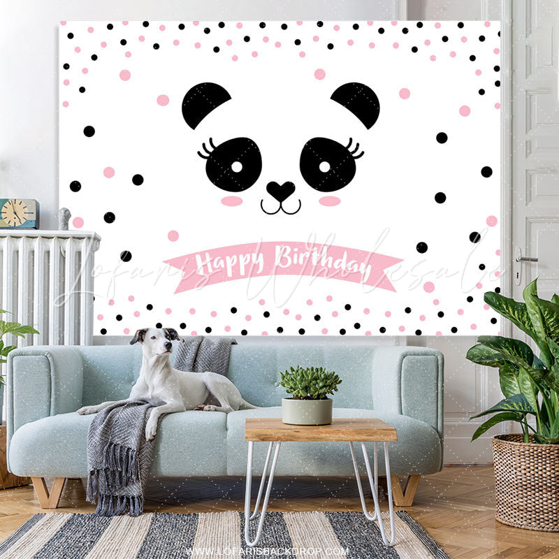 Lofaris Light Pink Dots Lovely Panda Happy Birthday Backdrop
