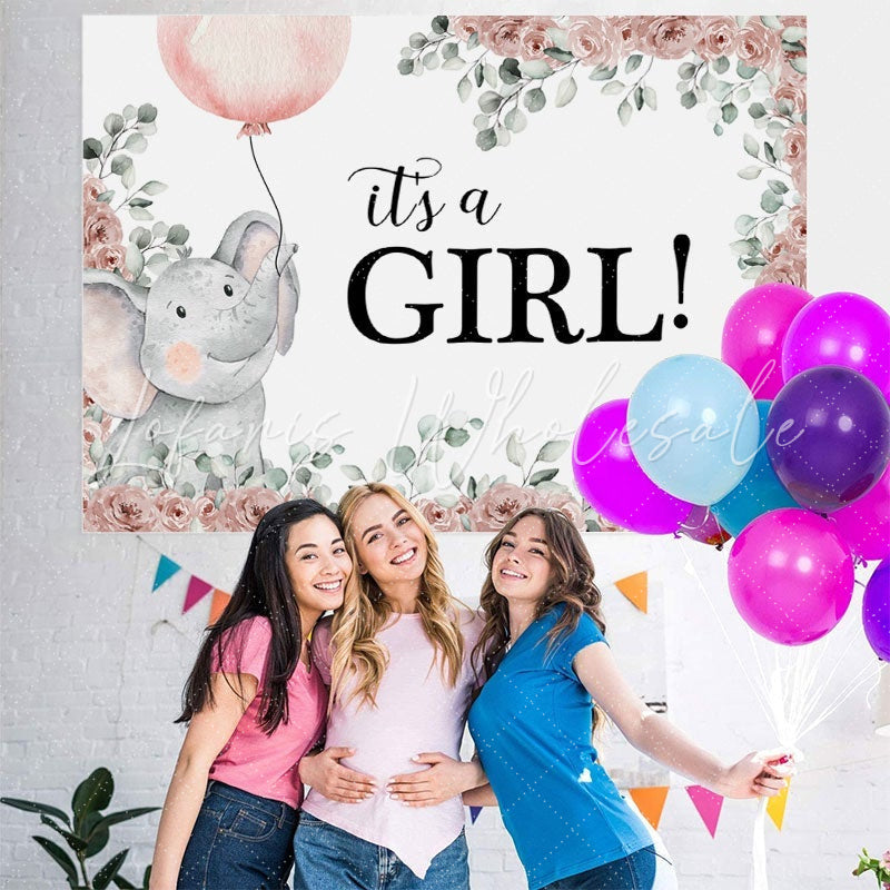 Lofaris Light Pink Elephant Its A Girl Theme Baby Shower Backdrop
