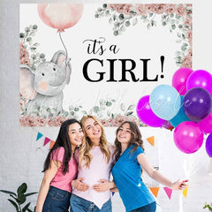 Lofaris Light Pink Elephant Its A Girl Theme Baby Shower Backdrop