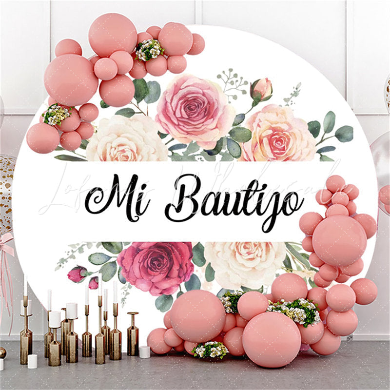 Lofaris Light Pink Floral White Round Backdrop For Baby Shower