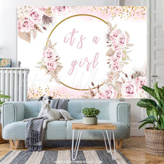 Lofaris Light Pink Flowers Its A Girl Baby Shower Backdrop