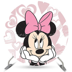 Lofaris Light Pink Love Cartoon Mouse Round Birthday Backdrop