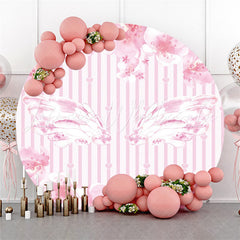 Lofaris Light Pink Stripes And Wing Round Happy Birthday Backdrop