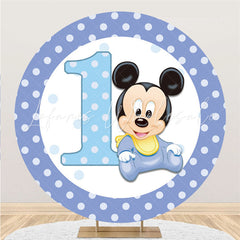 Lofaris Light Purple Cartoon Mouse Round 1st Birthday Backdrop