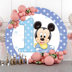 Lofaris Light Purple Cartoon Mouse Round 1st Birthday Backdrop