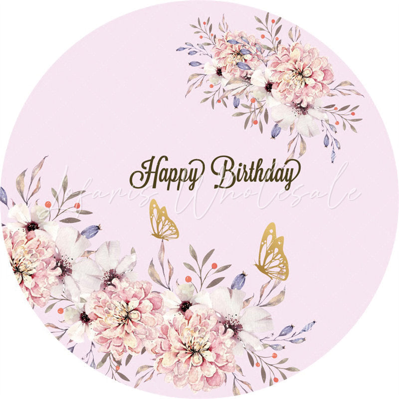 Lofaris Light Purple Floral Butterfly Birthday Round Backdrop