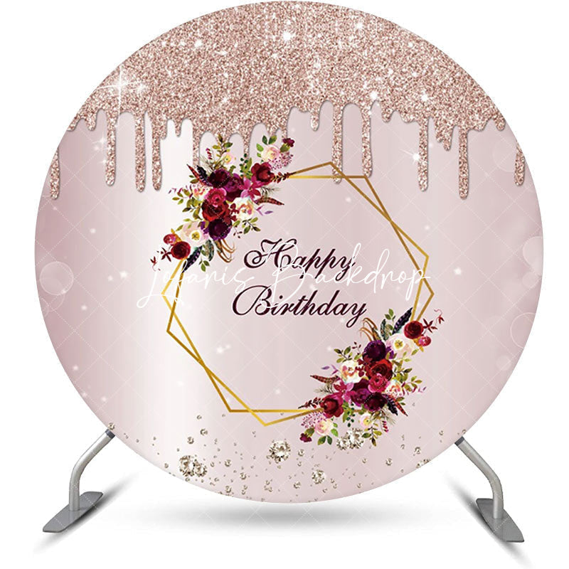 Lofaris Light Purple Glitter Floral Round Birthday Backdrop