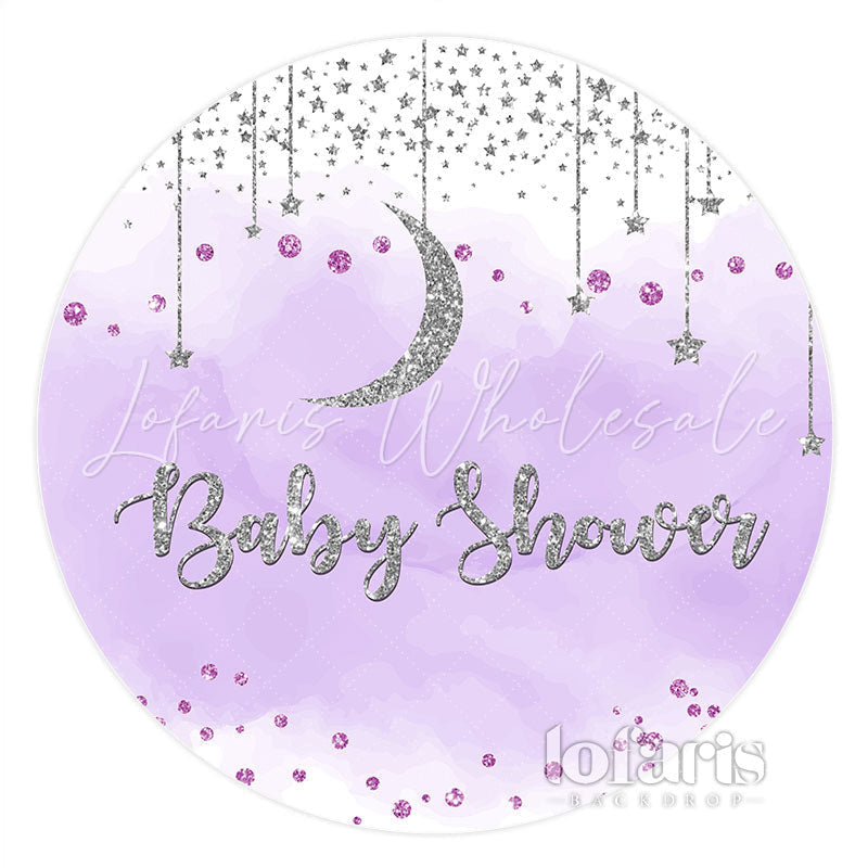 Lofaris Light Purple Round Silver Moon Star Baby Shower Backdrop