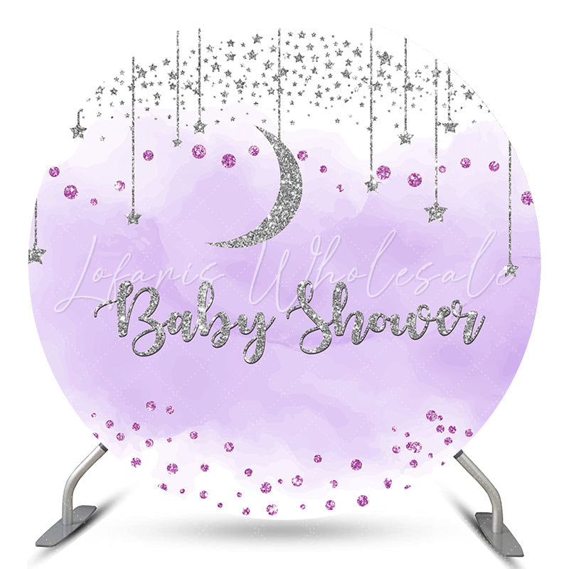 Lofaris Light Purple Round Silver Moon Star Baby Shower Backdrop