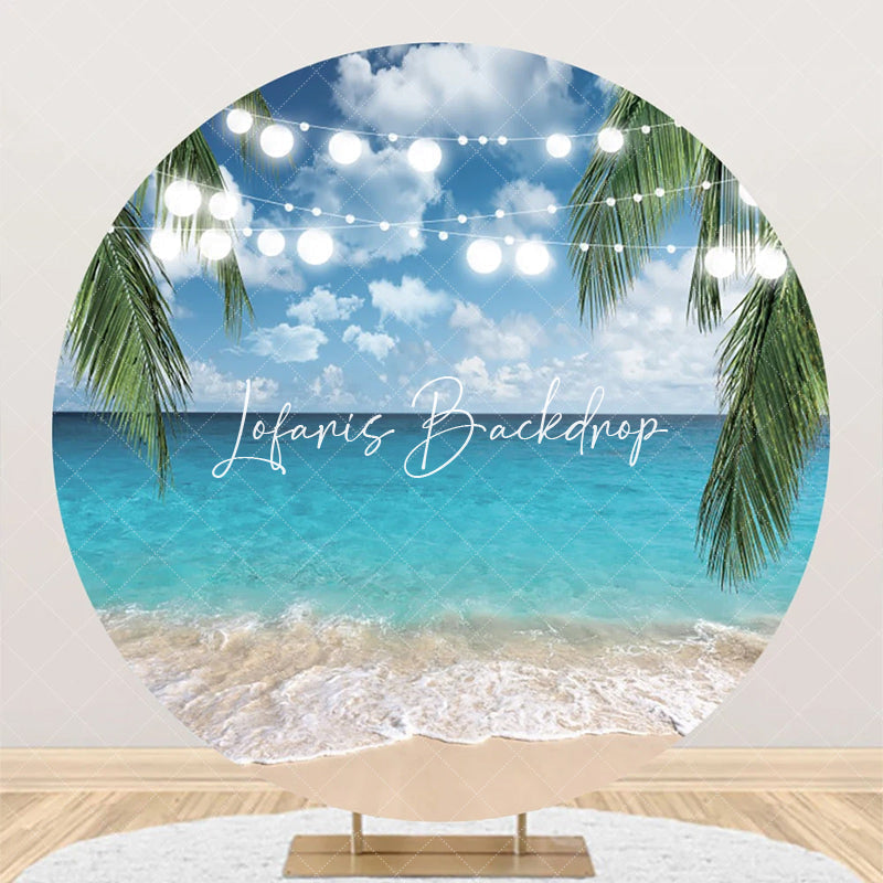 Lofaris Light Strip Hawaii Beach Palm Leaves Round Backdrop