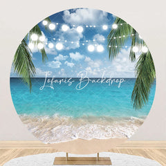 Lofaris Light Strip Hawaii Beach Palm Leaves Round Backdrop