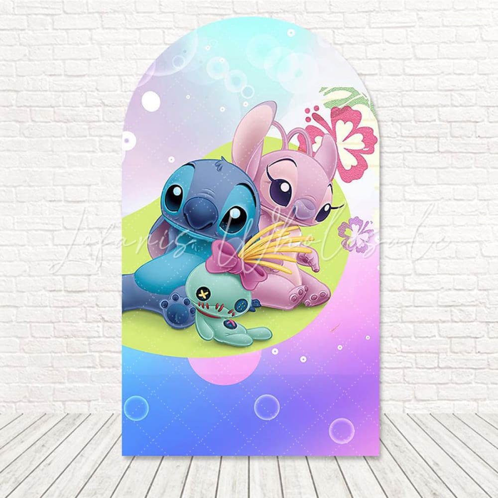 Lilo And Stitch Cartoon Duo Arch Backdrop For Tropical Birthday Fun