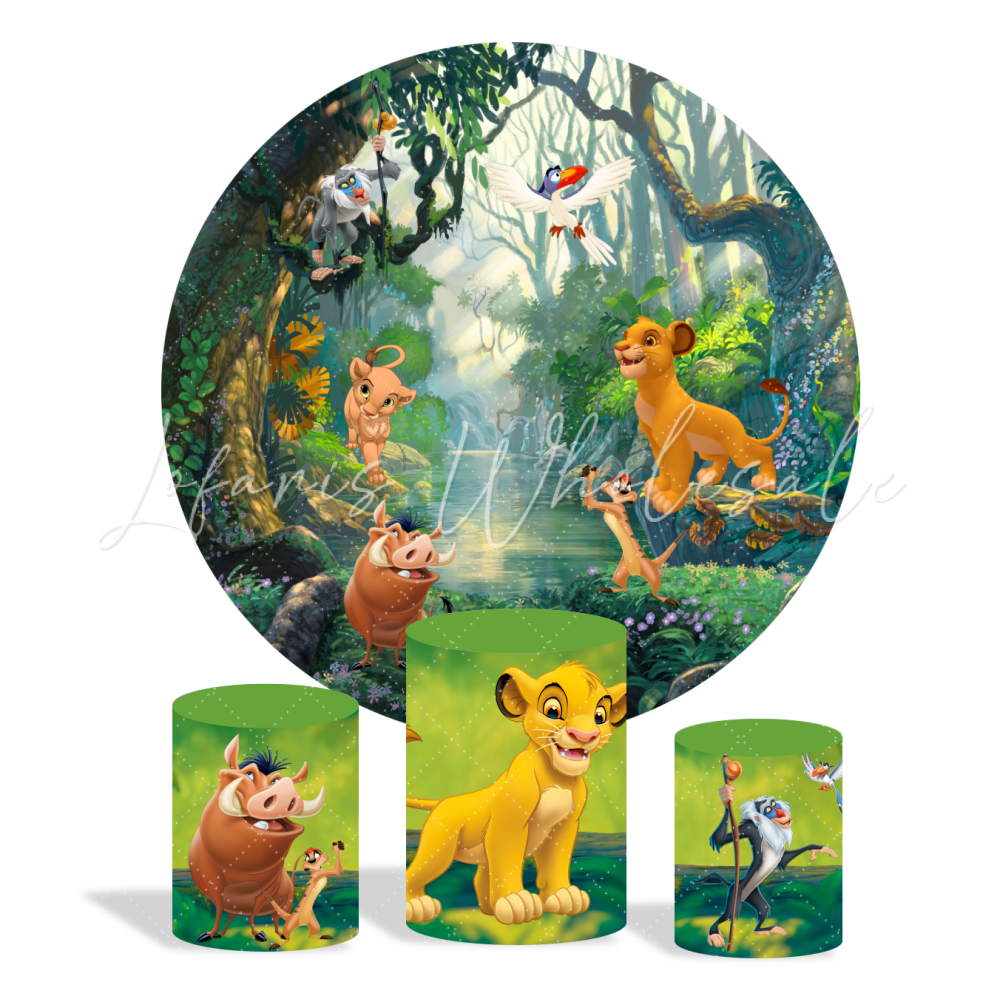 Lion King Theme Birthday Party Round Backdrop Cover Plinth Cylinder Pedestal Cover