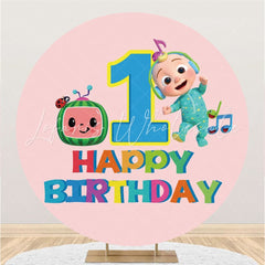 Lofaris Little Baby Round Pink Happy 1st Birthday Backdrop