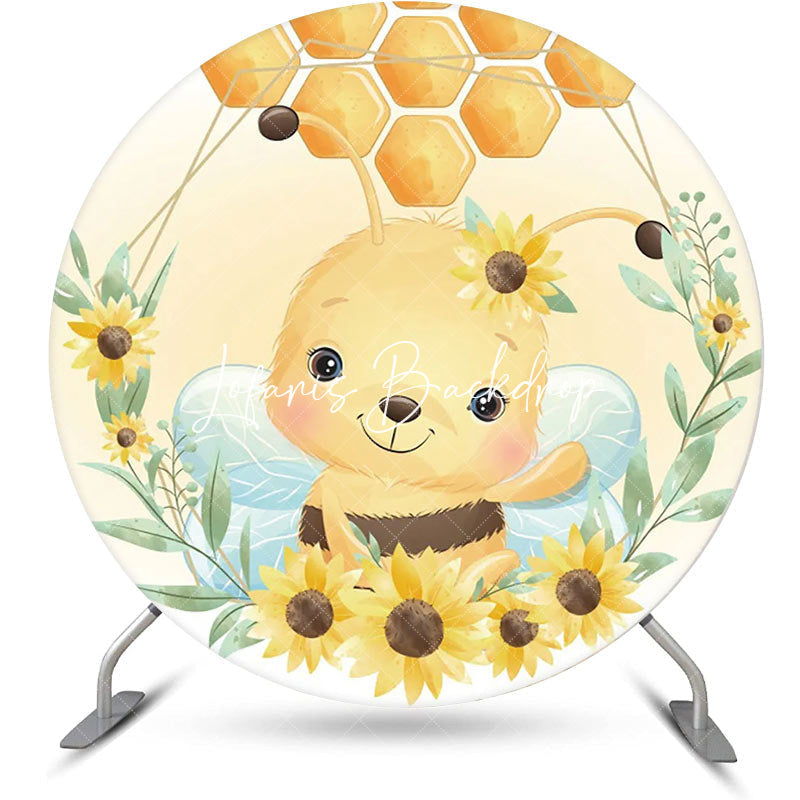 Lofaris Little Bee Honeycomb Floral Round Birthday Backdrop
