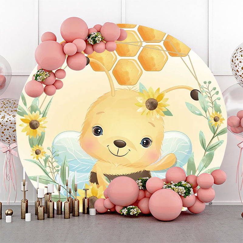 Lofaris Little Bee Honeycomb Floral Round Birthday Backdrop
