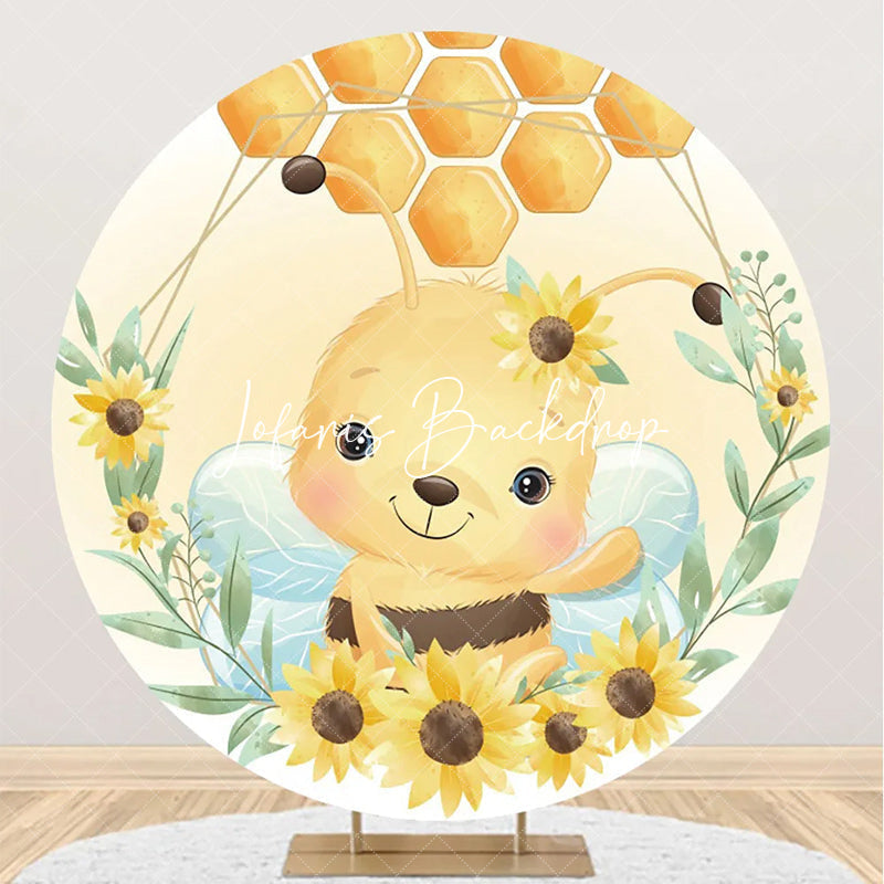 Lofaris Little Bee Honeycomb Floral Round Birthday Backdrop