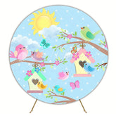 Little Birds Blue Background Round Backdrop for Peaceful Vibe