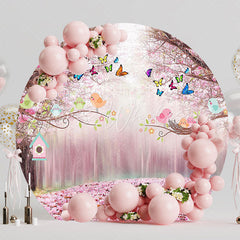 Little Birds Pink Path Round Backdrop for Soft Atmosphere