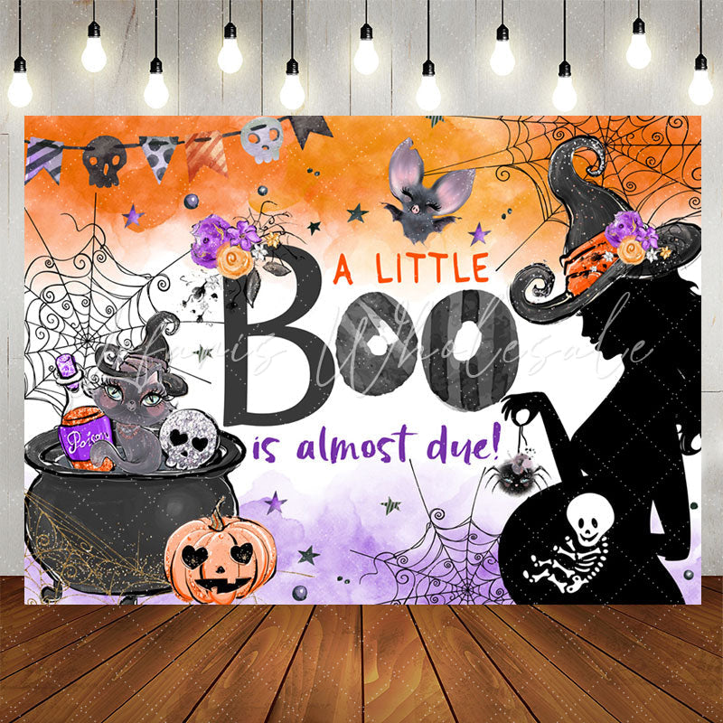 Lofaris Little Boo Halloween Pumpkin Baby Shower Backdrop