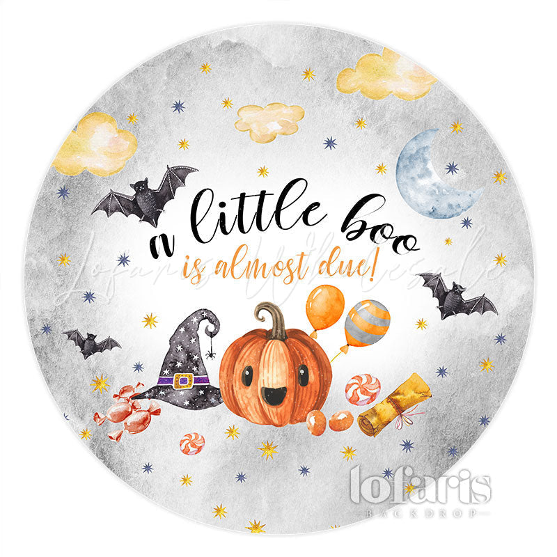 Lofaris Little Boo Is Almost Due Grey Halloween Round Backdrop