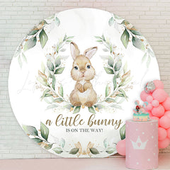 Lofaris Little Bunny Green Leaves Round Baby Shower Backdrop