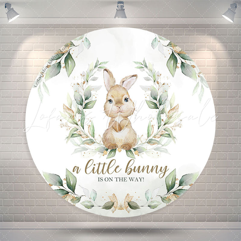 Lofaris Little Bunny Green Leaves Round Baby Shower Backdrop