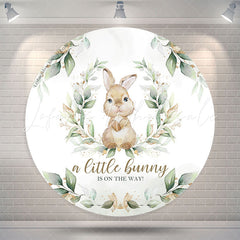 Lofaris Little Bunny Green Leaves Round Baby Shower Backdrop
