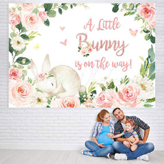 Lofaris Little Bunny Is On The Way Floral Baby Shower Backdrop