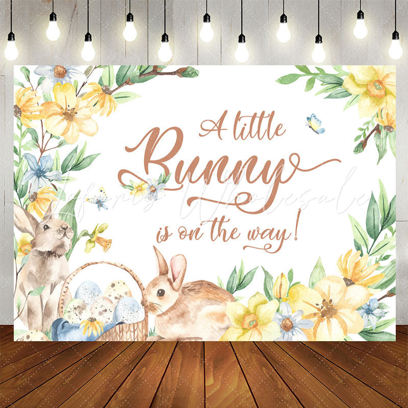 Lofaris Little Bunny On The Way Floral Baby Shower Backdrop