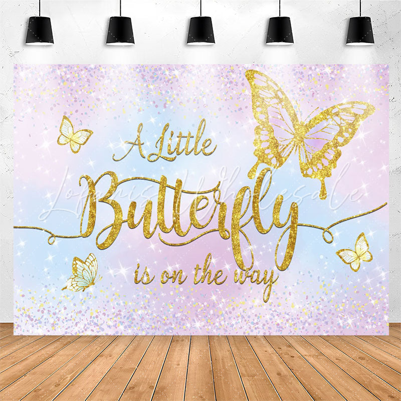 Lofaris Little Butterfly Glitter Purple Baby Shower Backdrop