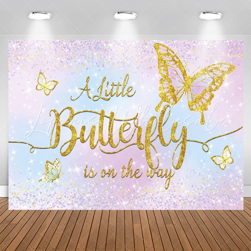 Lofaris Little Butterfly Glitter Purple Baby Shower Backdrop
