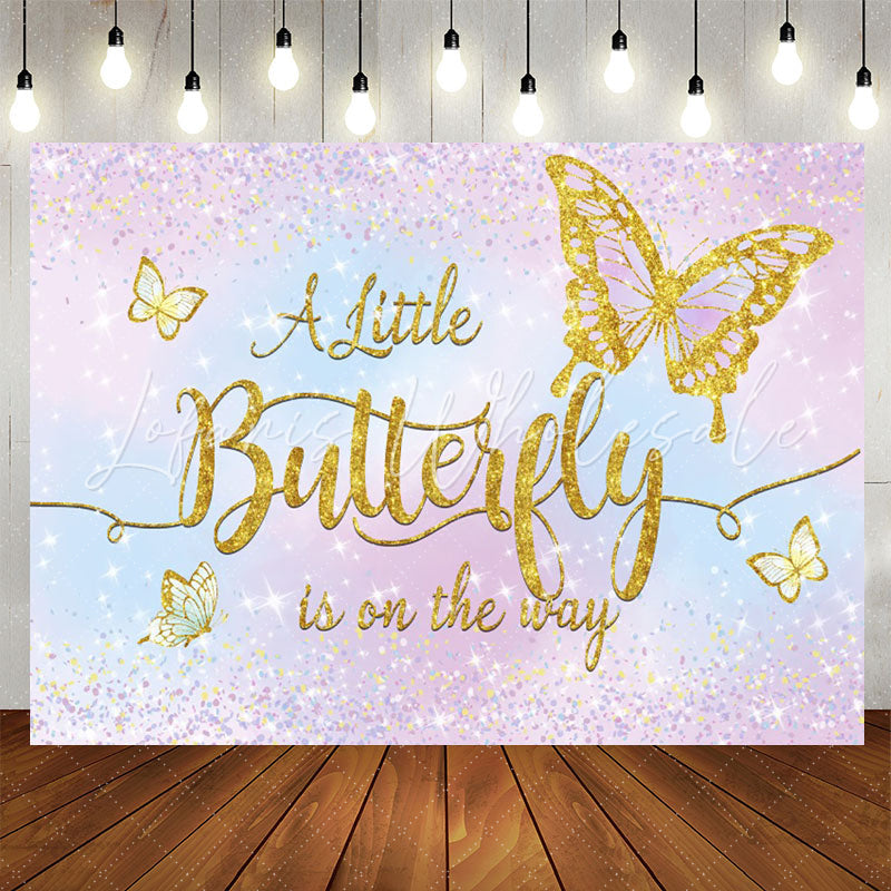 Lofaris Little Butterfly Glitter Purple Baby Shower Backdrop