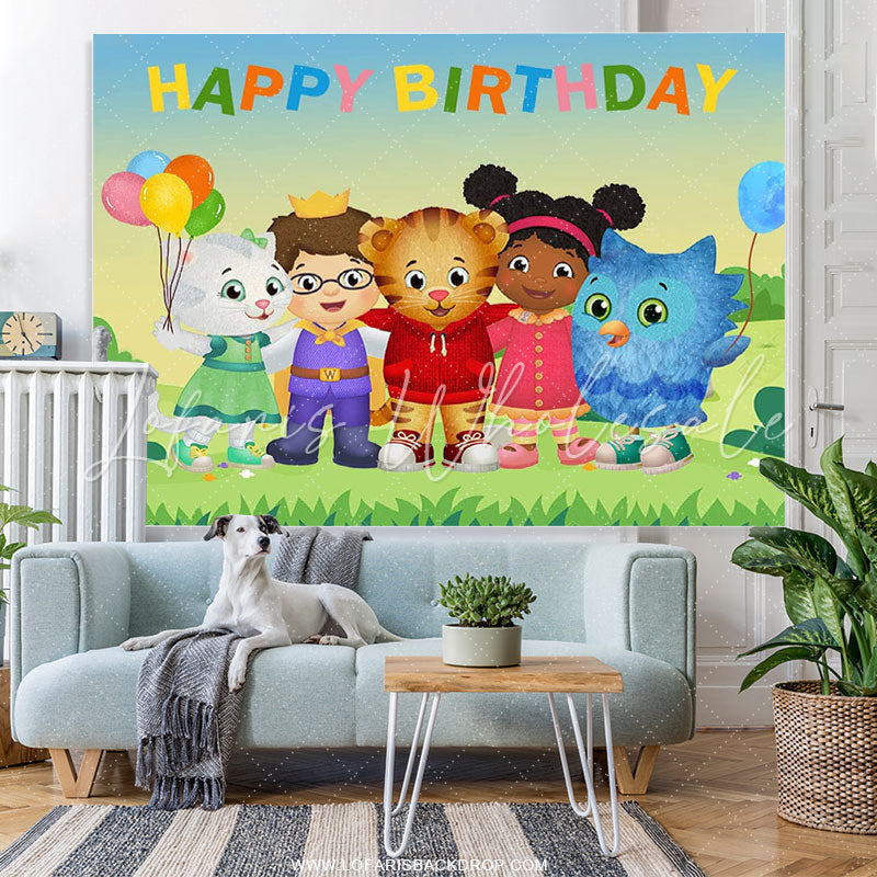 Lofaris Little Cartoon Character And Balloons Birthday Backdrop