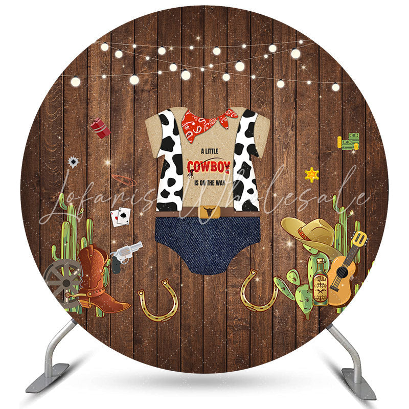 Lofaris Little Cowboy Is On The Way Round Baby Shower Backdrop