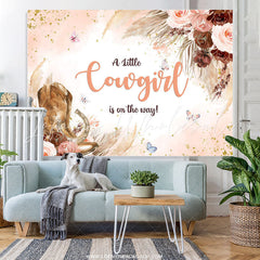Lofaris Little Cowgirl Is On The Way Floral Baby Shower Backdrop
