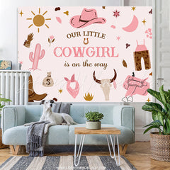 Lofaris Little Cowgirl Is On The Way Pink Baby Shower Backdrop