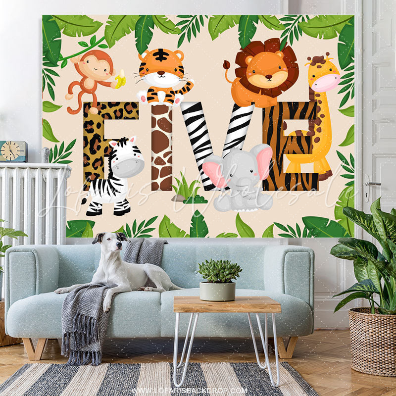 Lofaris Little Cute Cartoon Animals Five Happy Birthday Backdrop