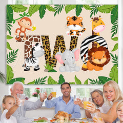 Lofaris Little Cute Forest Animals Happy 2nd Birthday Backdrop