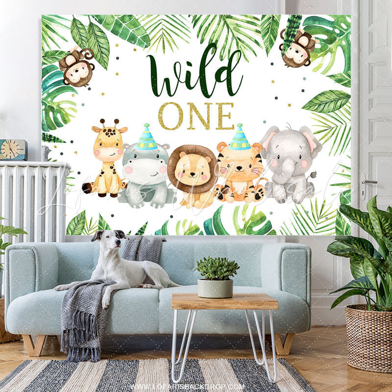 Lofaris Little Cute Jungle Animals Wild 1st Birthday Backdrop