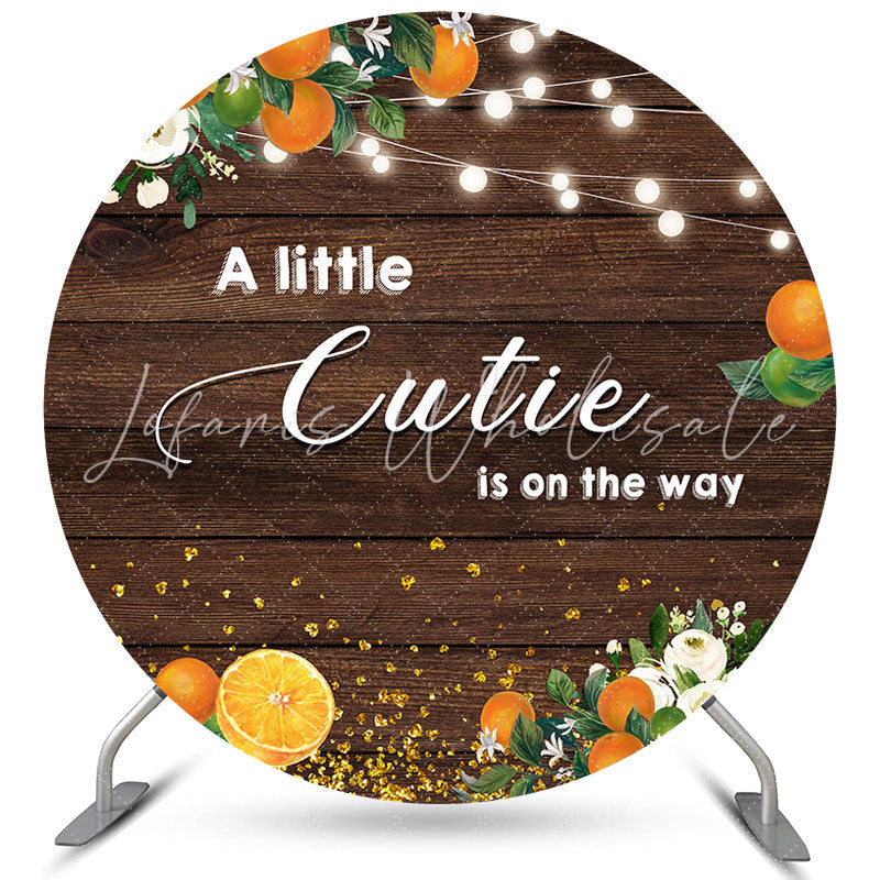 Lofaris Little Cutie Is On The Way Orange Round Baby Shower Backdrop