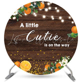 Lofaris Little Cutie Is On The Way Orange Round Baby Shower Backdrop