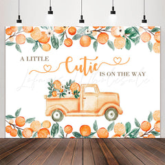 Lofaris Little Cutie On The Way Orange Baby Shower Backdrop