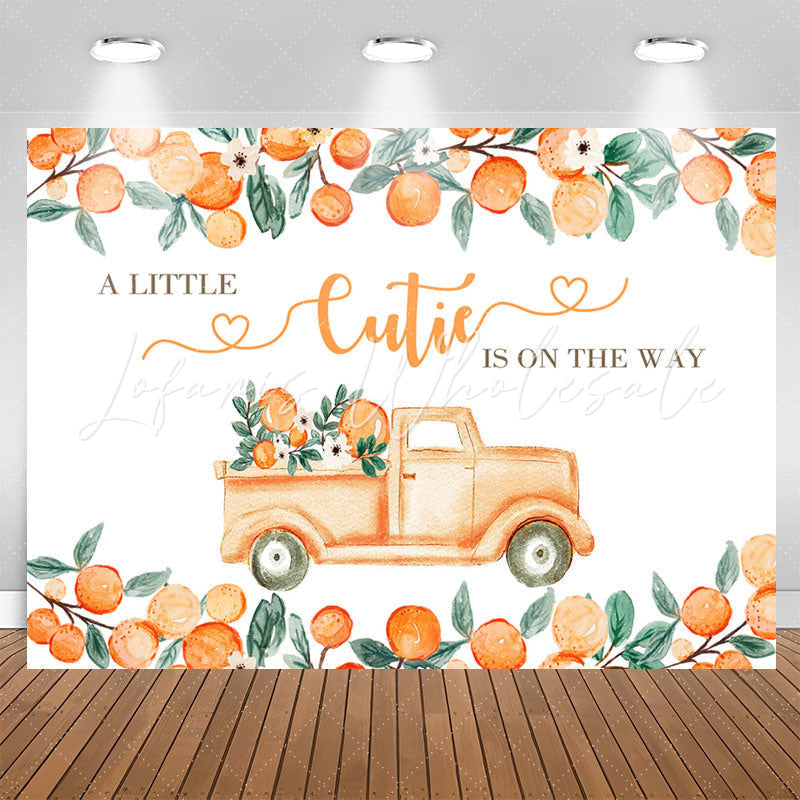 Lofaris Little Cutie On The Way Orange Baby Shower Backdrop