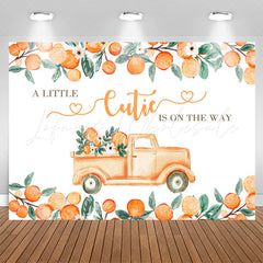 Lofaris Little Cutie On The Way Orange Baby Shower Backdrop