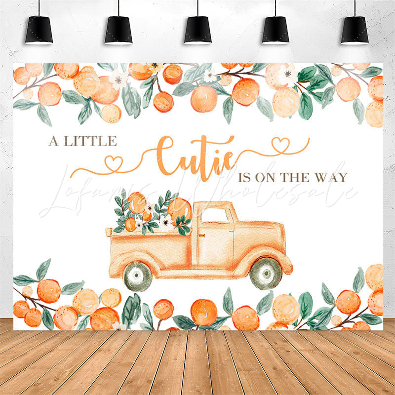 Lofaris Little Cutie On The Way Orange Baby Shower Backdrop